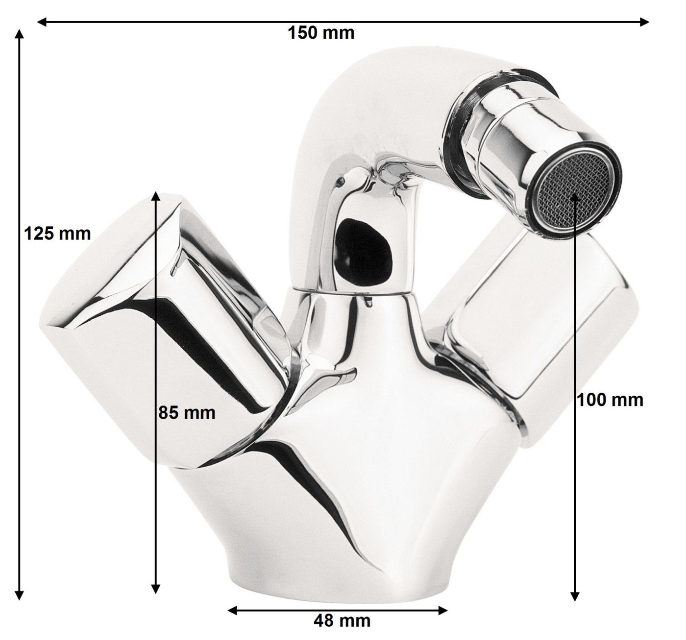 Bidet Waschtischarmatur Vento, Zweigriffmischer Bidet-Armatur Waschbecken Badarmatur Chrom