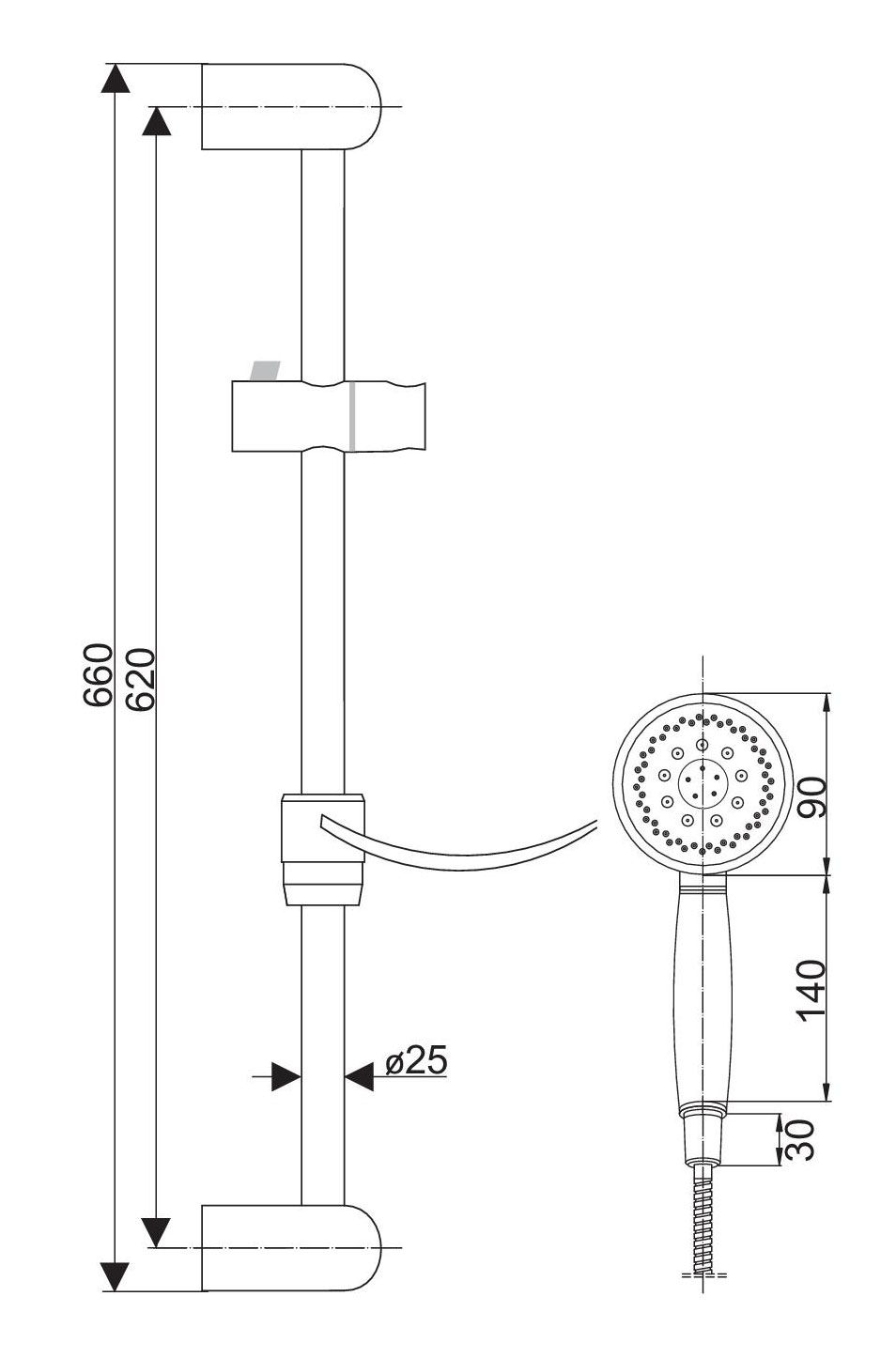 Brausegarnitur Adria, Duschstange mit Brause und Seifenschale, Chrom