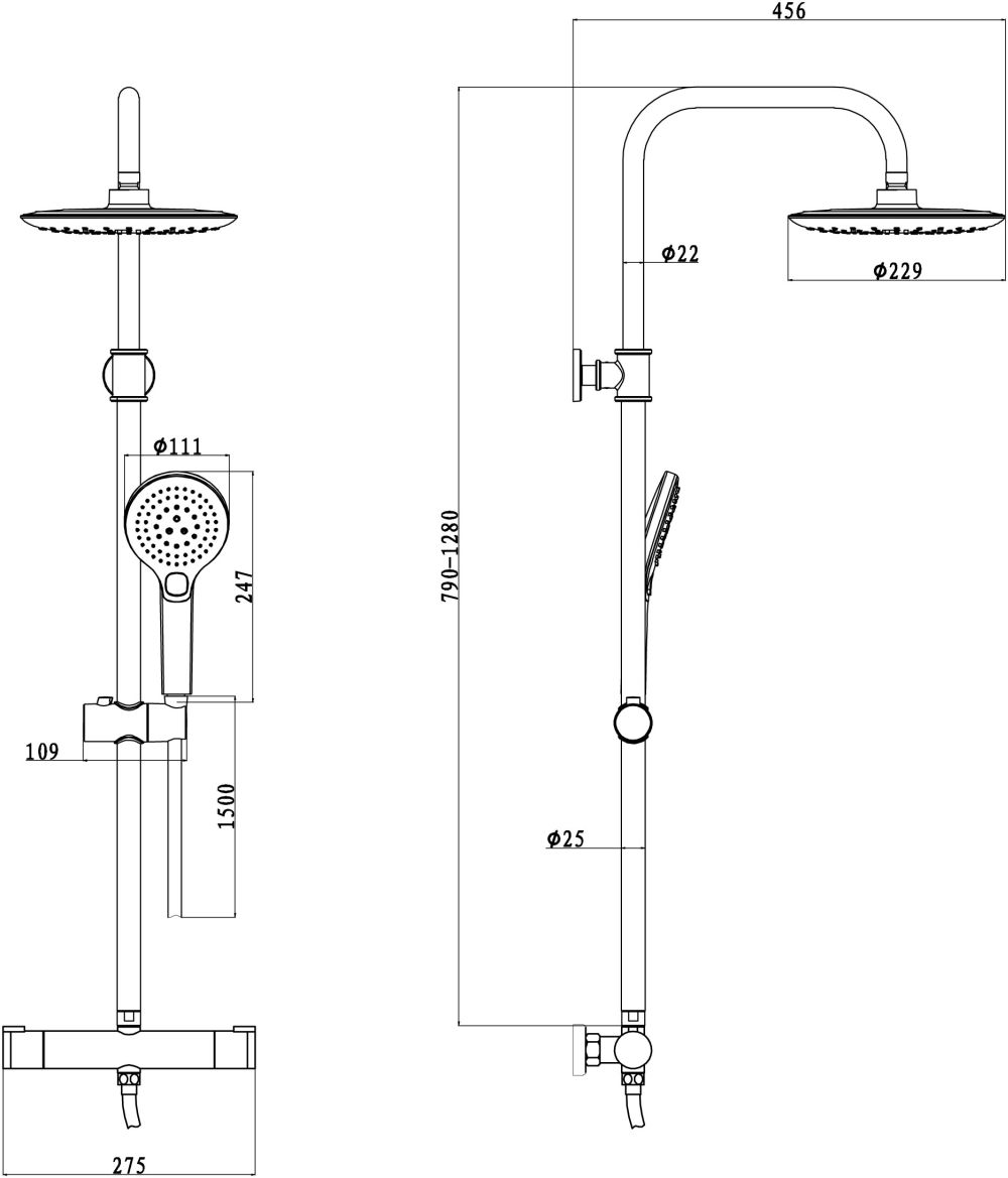 Duschsäule mit Duschthermostat Duschset Duschsystem Kopfbrause Chrom