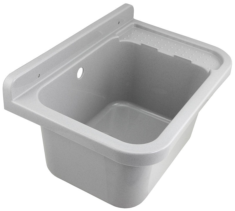 Ausgussbecken GRAU 50, Kunststoff Spülbecken Waschtrog Becken mit Ablaufgarnitur 50x34x21 cm