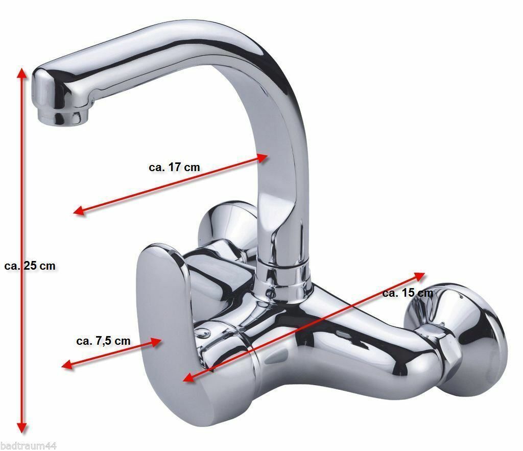 Spültischarmatur Wandmontage schwenkbarer Auslauf Küche Wasserhahn Mischbatterie