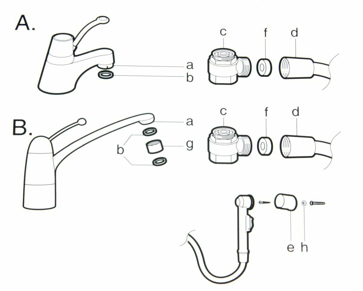 Waschbeckenbrause incl. Adapter Brauseschlauch und Wandhalterung, Brauseset weiß-chrom