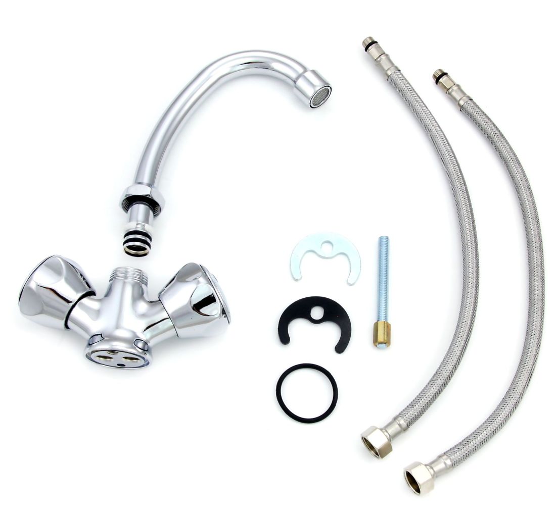 Waschtisch Armatur Standard Stand Waschbeckenarmatur Zweigriff Mischer, Chrom