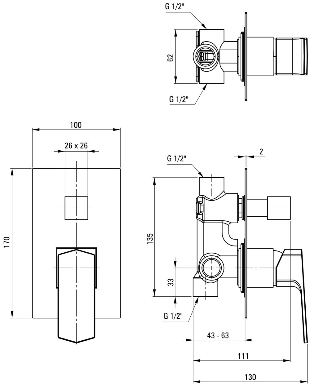 Unterputzarmatur »MARUNA« Unterputz Duscharmatur Fertigmontageset für Unterputzkörper