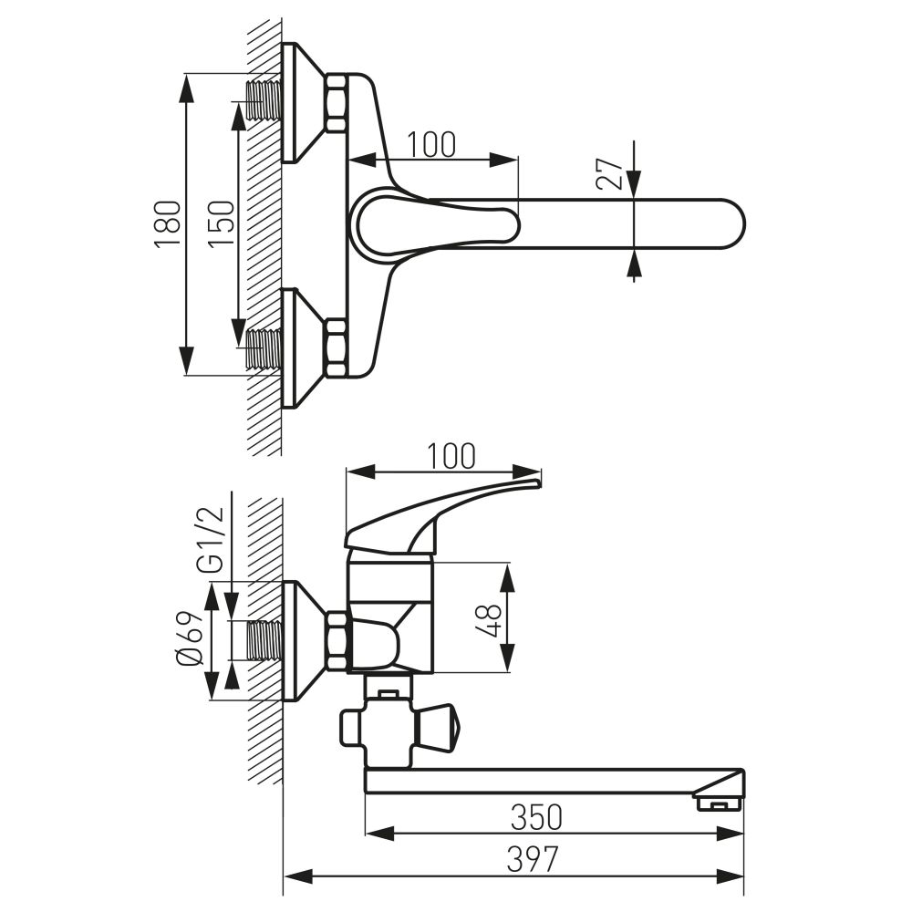 Wannenarmatur Basic, mit langem 35 cm Schwenkauslauf, Einhebelmischer, Chrom