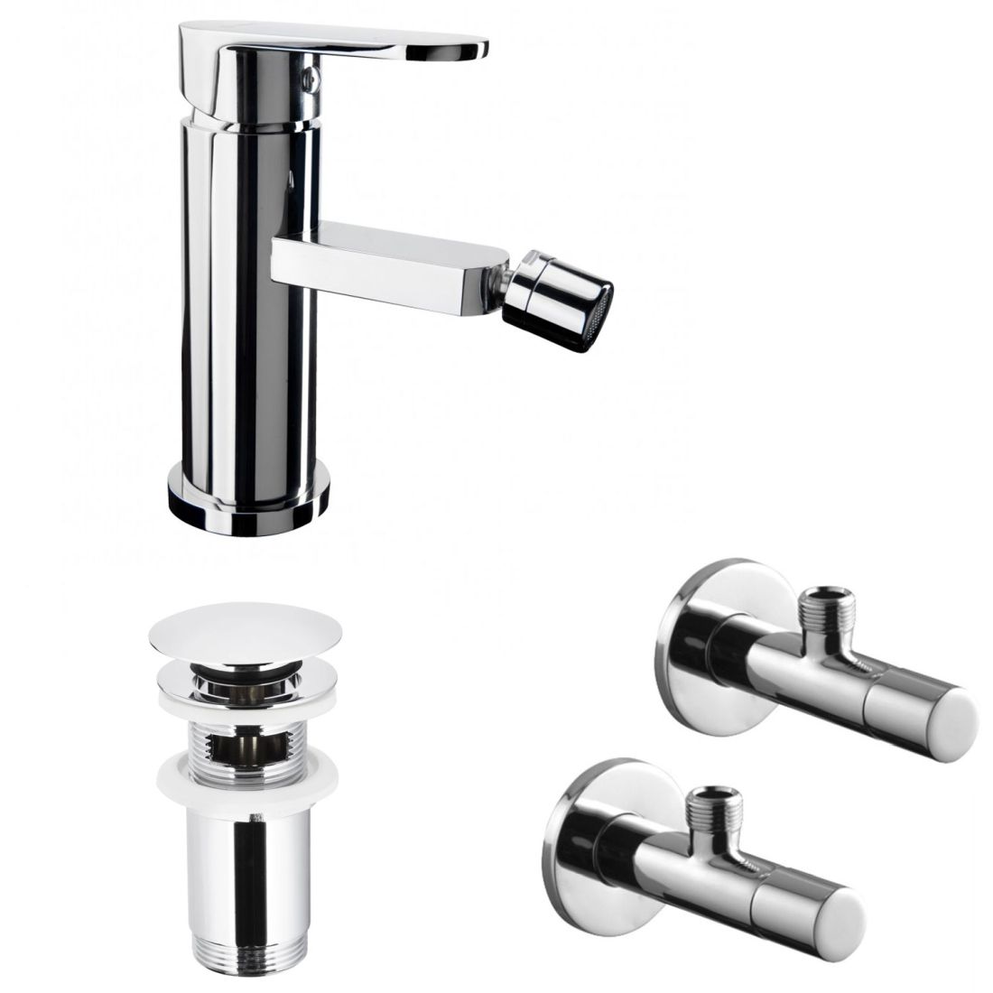 Bidet Waschtisch Armatur Einhand-Mischbatterie mit Ablaufgarnitur und Eckventilen