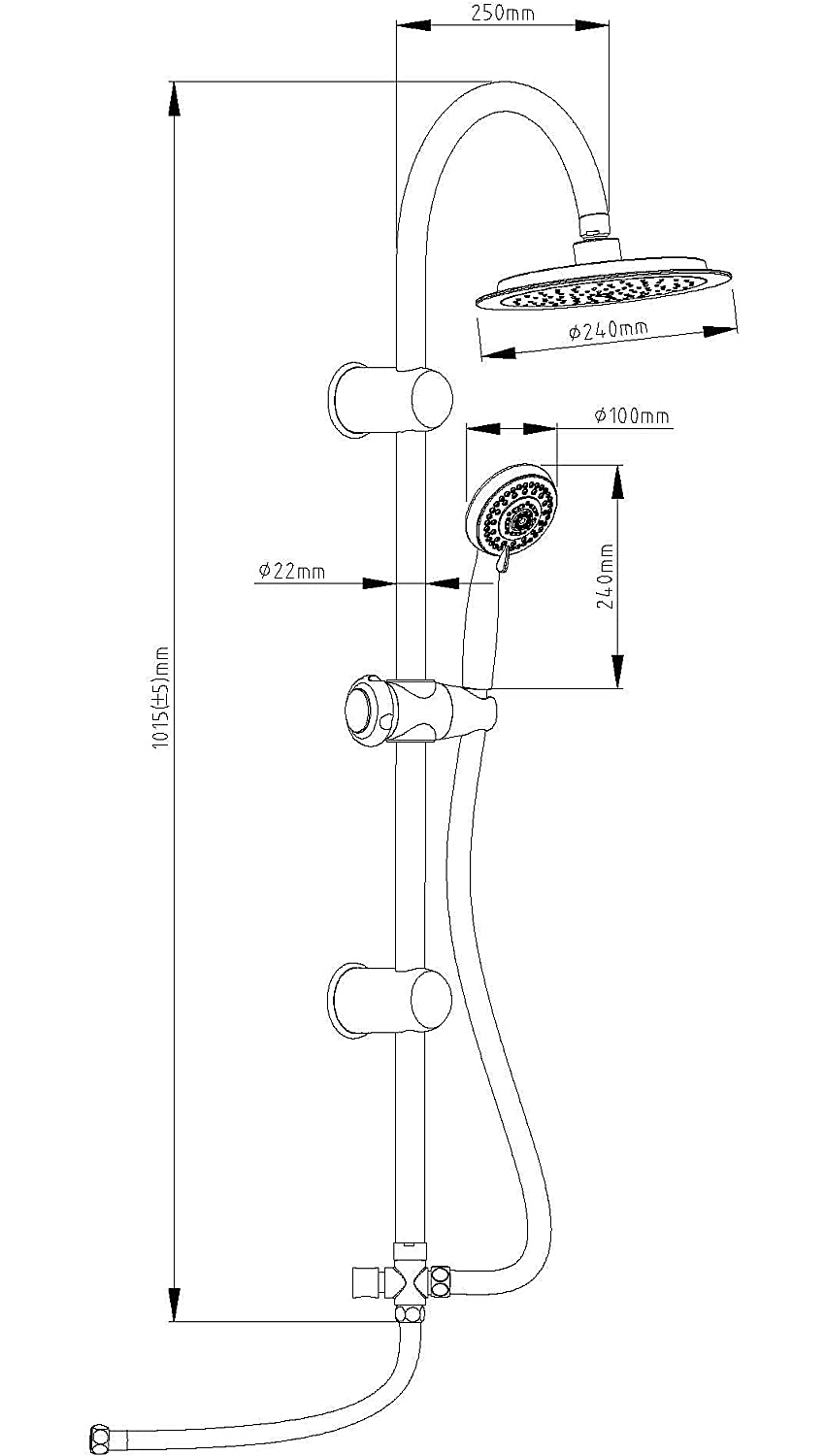 Edelstahl Regendusche Set Amrum, Duschset ohne Armatur, Duschsystem, Überkopfbrause Chrom