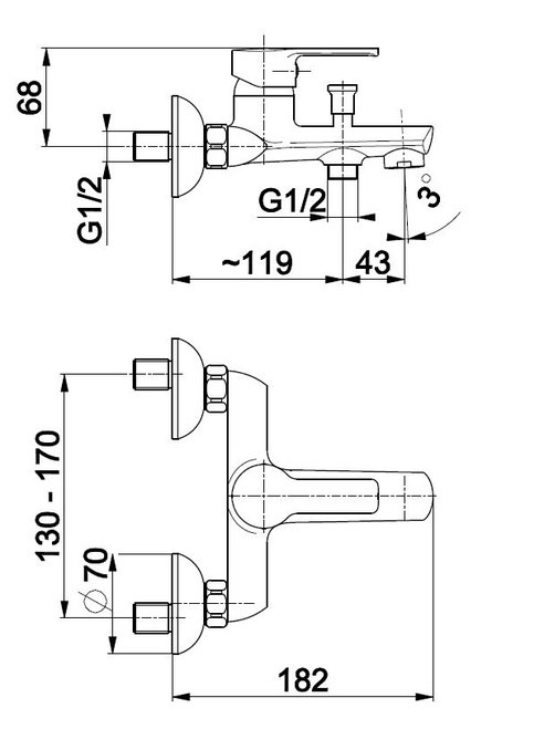 Wannenfüllarmatur JADEIT Einhebelmischer Badarmatur Dusche/Wanne, verchromt