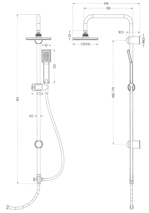 Duschsäule FINE SHOWER Überkopfbrause-Set Chrom Handbrause und ABS Kopfbrause