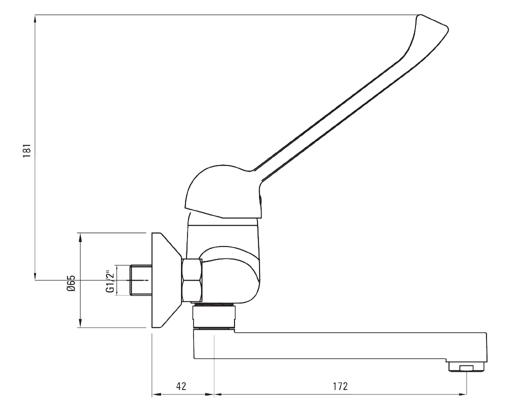 Praxis-Armatur Waschbeckenarmatur mit extra langem Hebel, Ärzte Armatur, Einhandmischer Chrom