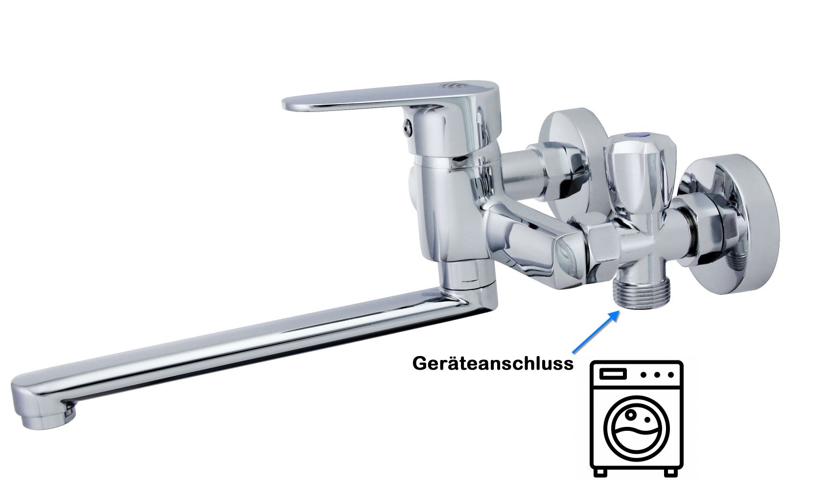 Spültischarmatur mit Adapter für Spül-/ Waschmaschine 3/4", Wandmontage, Chrom