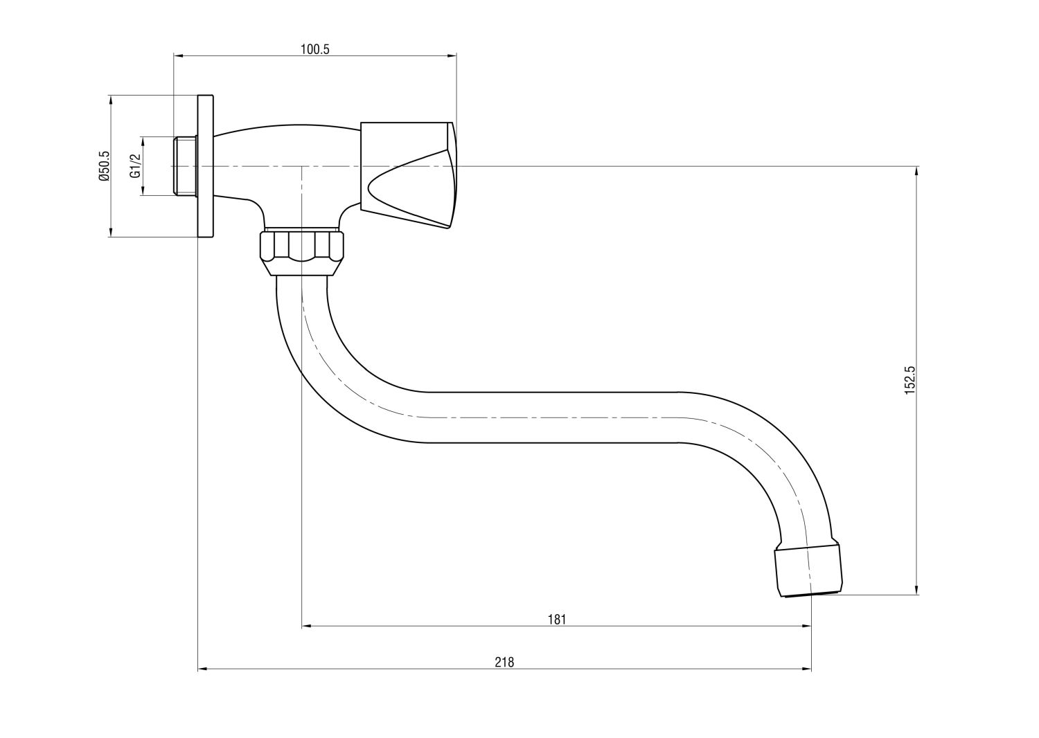 Kaltwasserhahn Wand-Schwenkventil Retrodesign Auslaufventil mit Metall-Haubengriff, Chrom