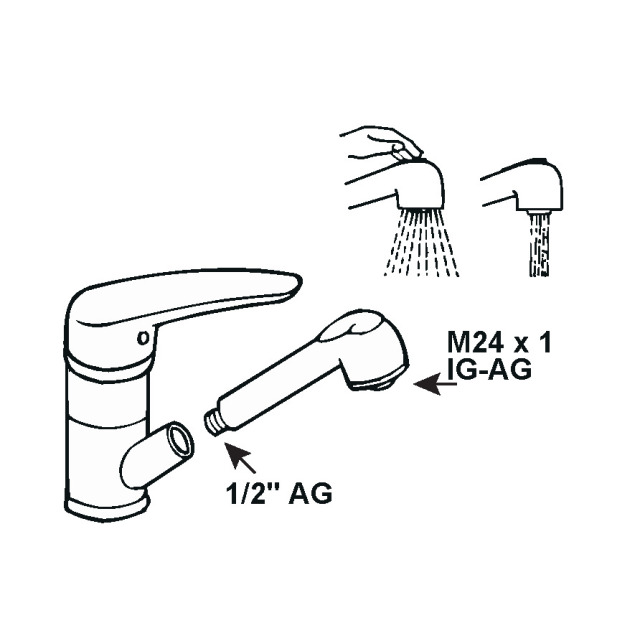 Ersatz Geschirrbrause für Niederdruck Armaturen chrom Spültischarmatur Brausekopf