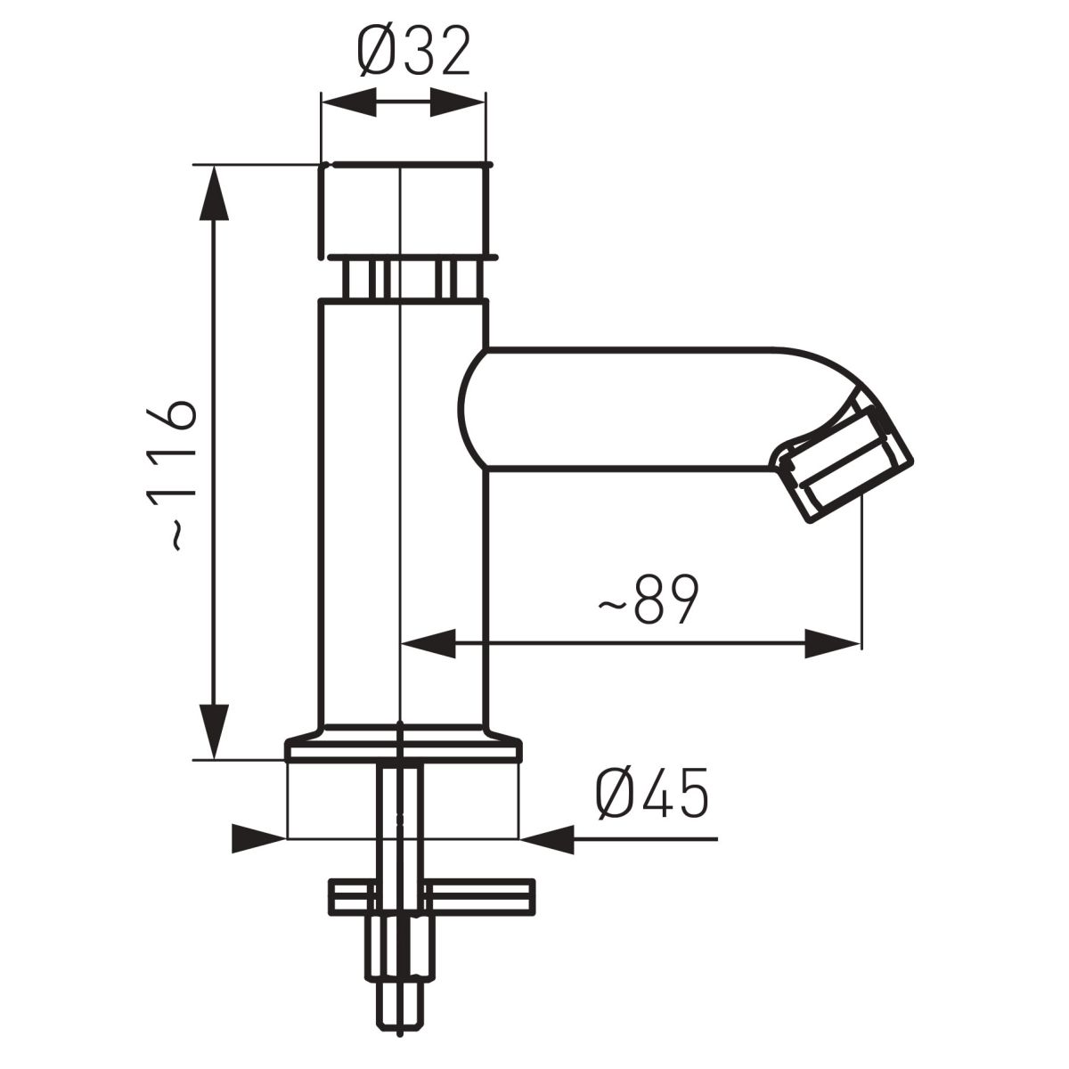 Waschtischarmatur selbstschließend mit Timer, Press Armatur mit Durchfluss- und Temperaturregler, Chrom
