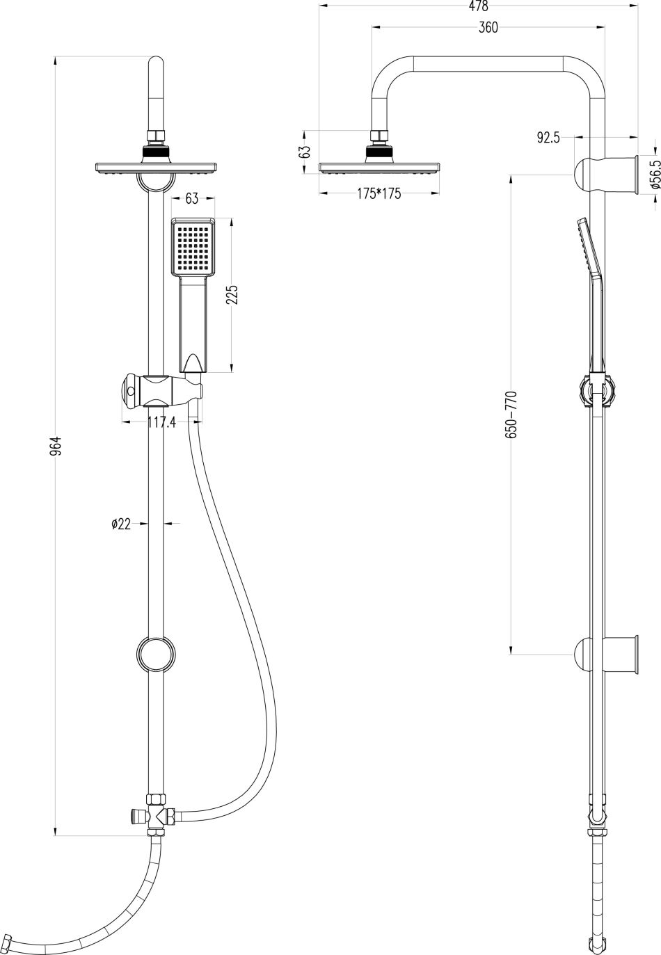 Duschsäule Fine shower Nakia in matt dunkelgrau inklusive Kopf- und Handbrause