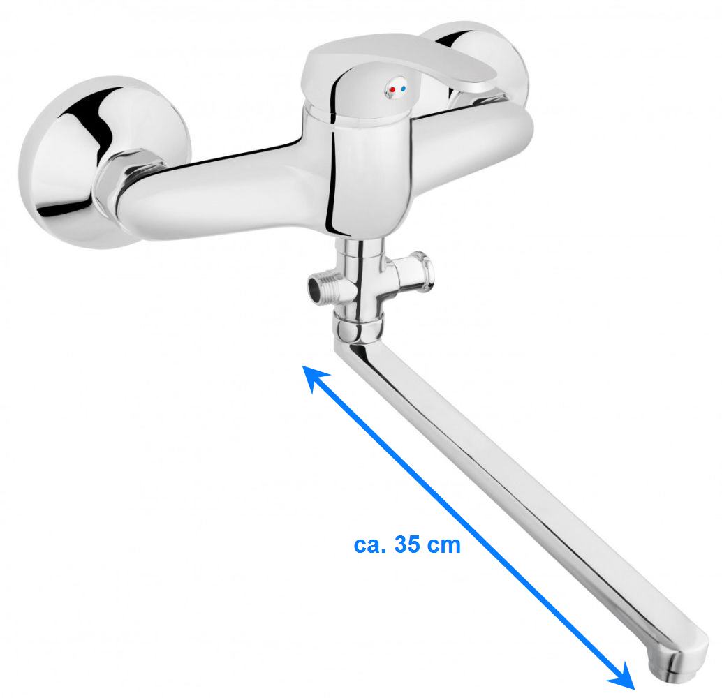 Wannenarmatur Basic, mit langem 35 cm Schwenkauslauf, Einhebelmischer, Chrom