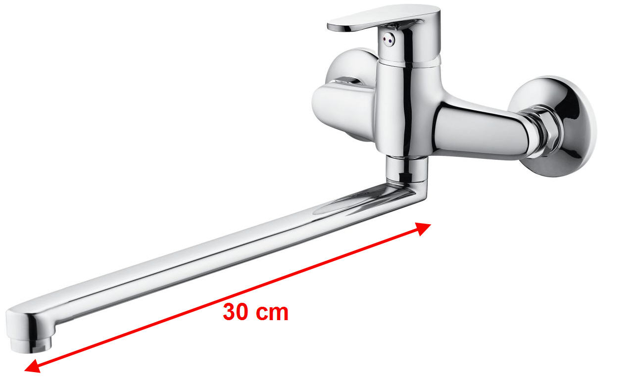 Wandarmatur mit Auslauf Schwenkhahn sehr lang 30cm große Ausladung Wandbatterie