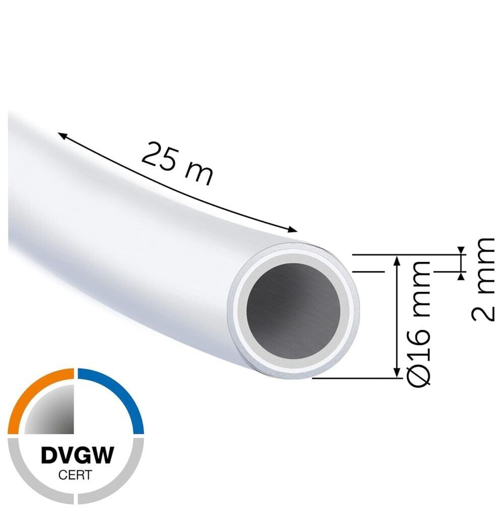 Mehrschichtverbundrohr 16x2mm 25m-Ring Aluverbundrohr, DVGW geprüft, PE/Aluminium, unisoliert